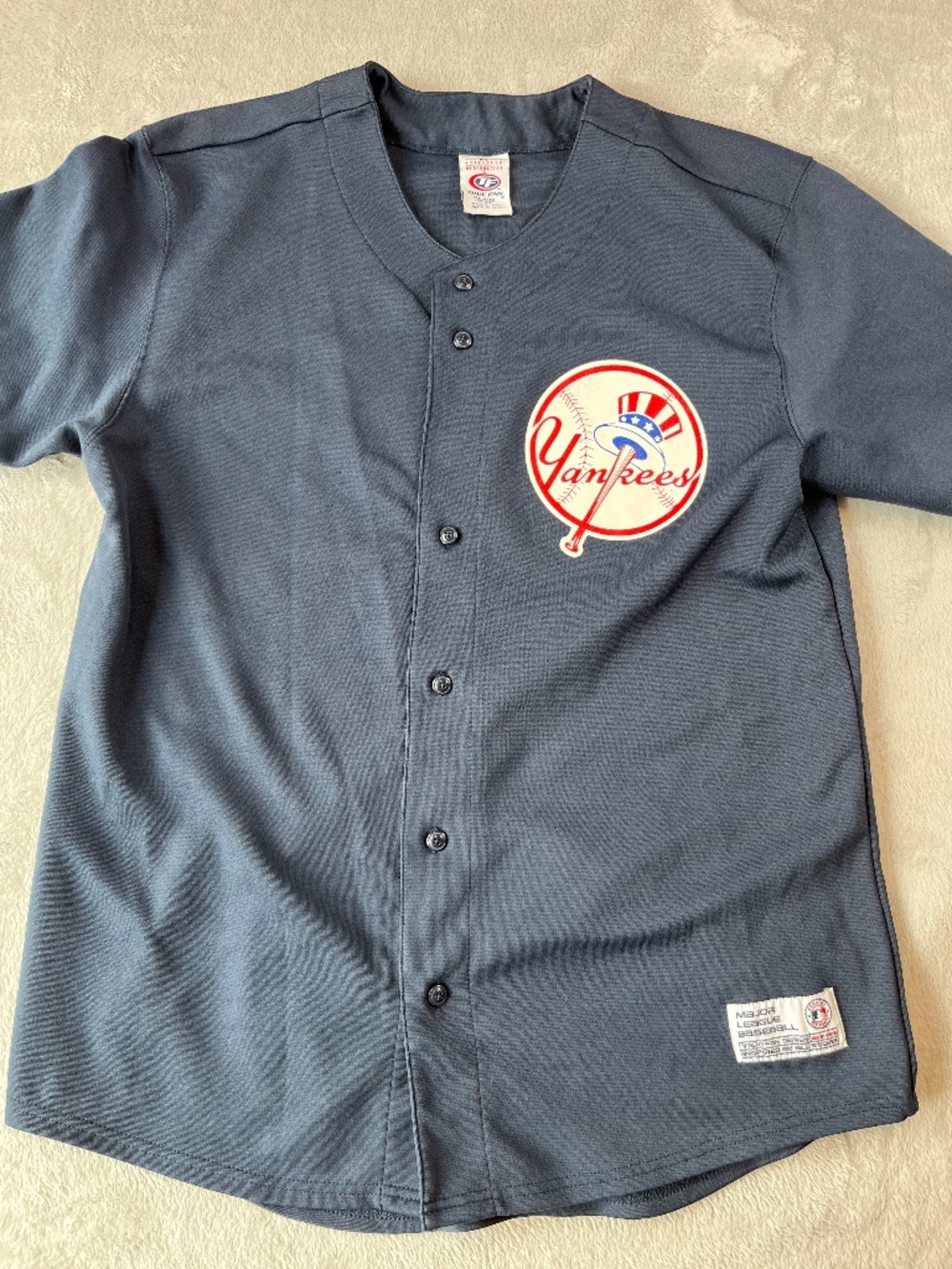 NY Yankees CC Sabathia 52 True Fan Jersey Navy Blue Baseball sz XL Top Hat Logo